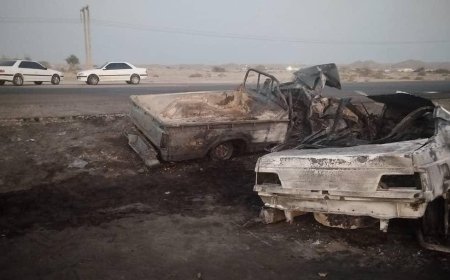 تصادف مرگبار خودروهای حامل سوخت قاچاق در محور میناب–جاسک