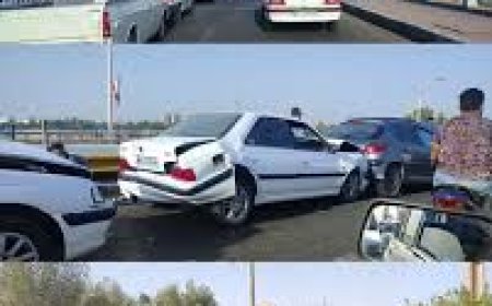 تصادف زنجیره‌ای ۸ خودرو روی پل سوم دزفول