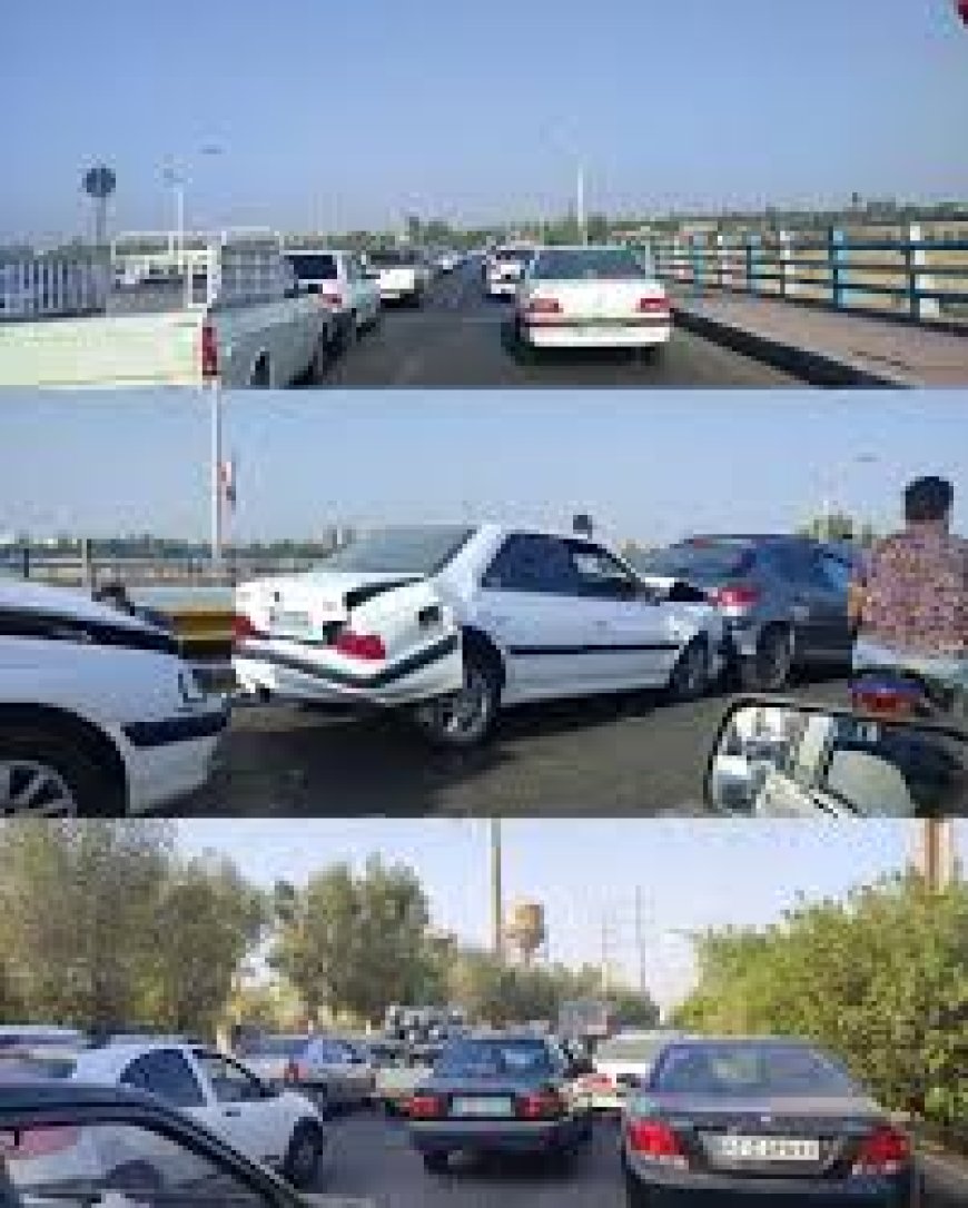 تصادف زنجیره‌ای ۸ خودرو روی پل سوم دزفول