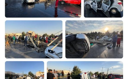 تصادف شدید دو خودروی تیبا در کمربندی شیراز