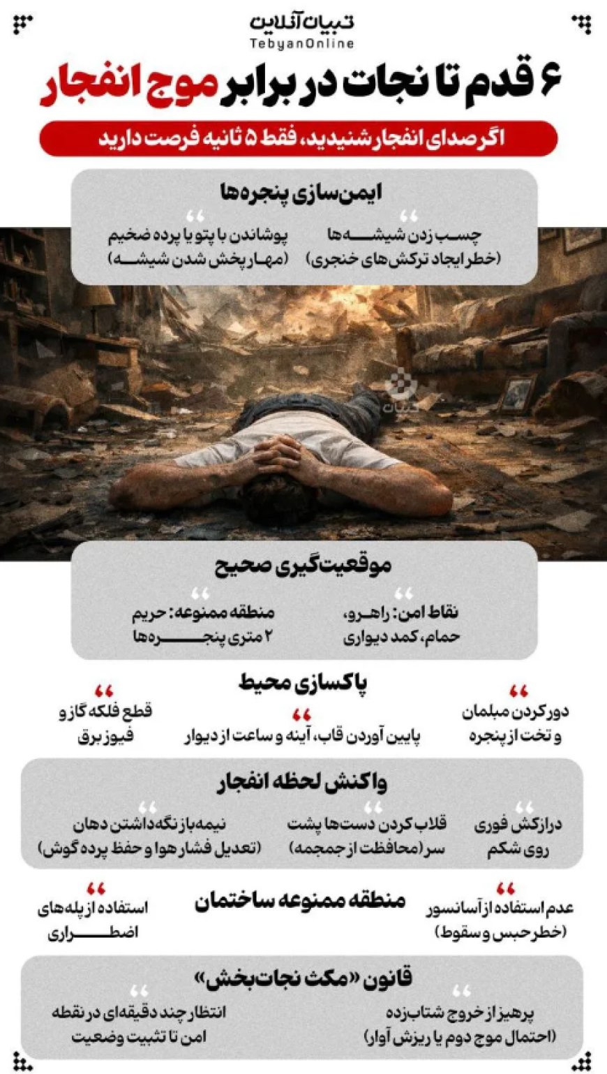 ۶ قدم حیاتی برای نجات در برابر موج انفجار