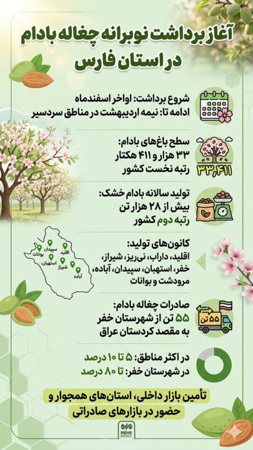 چغاله بادام فارس نوبرانه بهاری با ۵۵ تُن صادرات سالانه