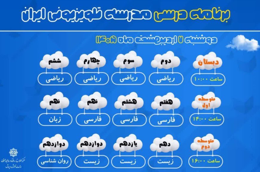 برنامه درسی امروز مدرسه‌‌ تلویزیونی‌ ایران از شبکه آموزش سیما