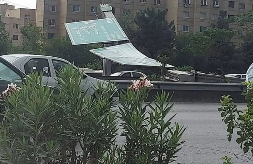 سقوط یک تابلو در شیراز به دلیل وزش باد شدید