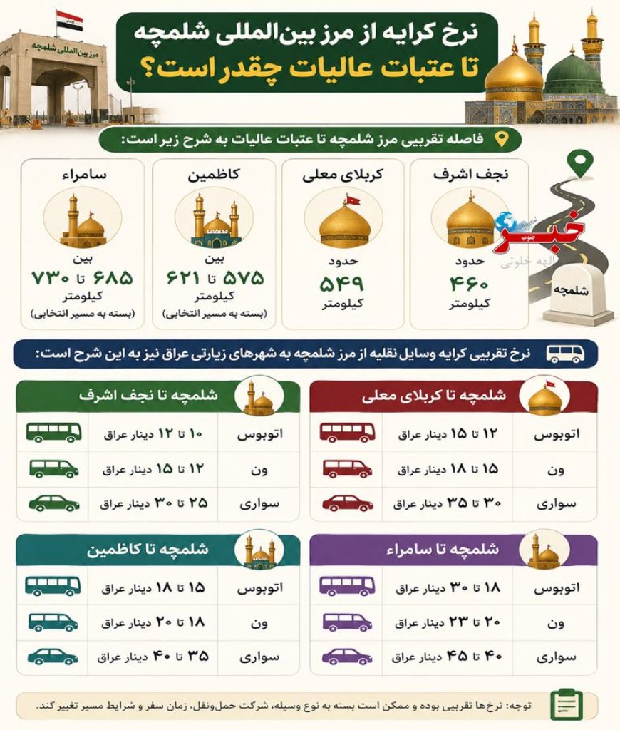 نرخ کرایه از مرز بین‌المللی شلمچه تا عتبات عالیات چقدر است؟